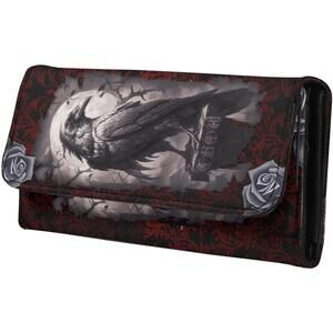 Gothic Raven/Crow Wallet – Black Rose Print with Full Moon and Thorn Detailing